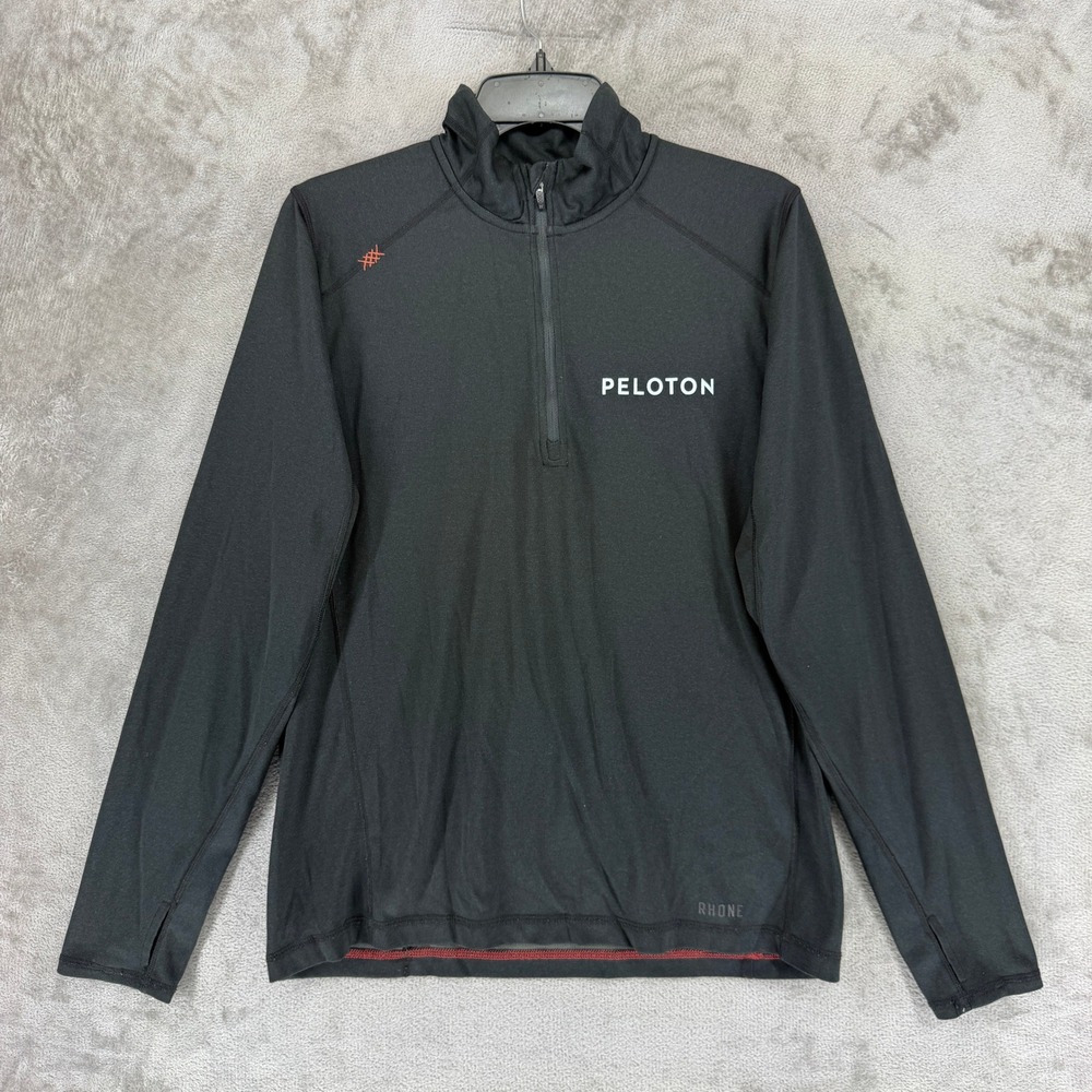 Rhone Peloton 1/4 Zip Pullover Mens Medium Black SEQ-181 Thumbhole Activewear
